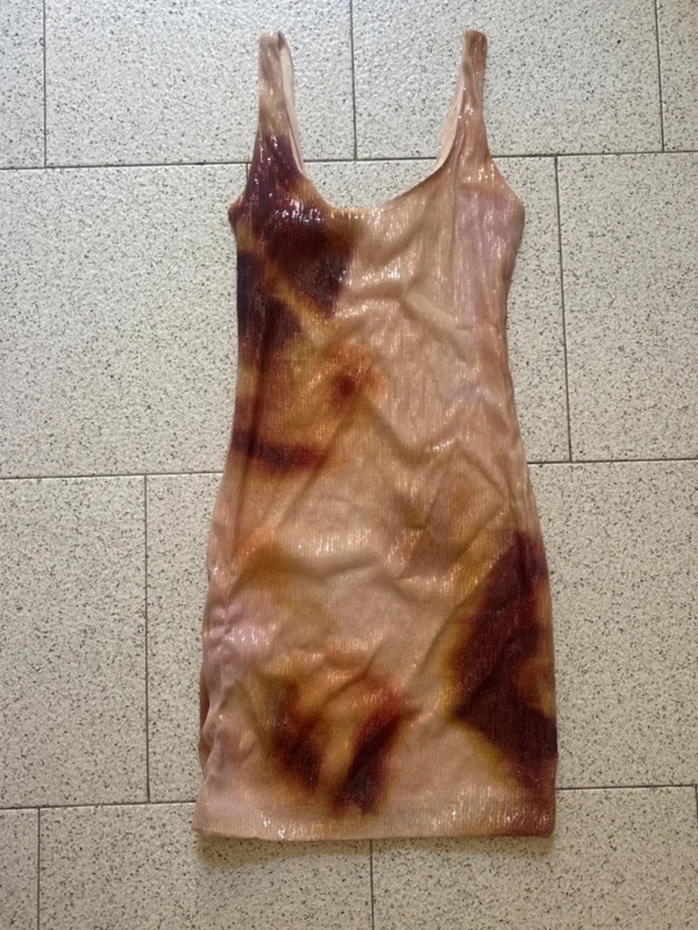 Sleeveless Ribbed Tie-Dye Bodycon Dress in Blush and Brown